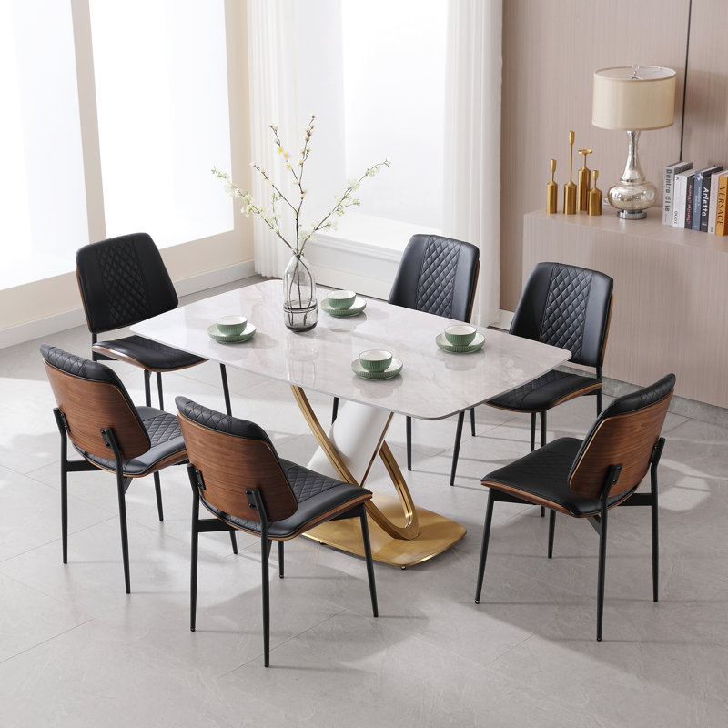 Black Faux Leather Upholstered Side Chairs with Metal Legs, Set of 2