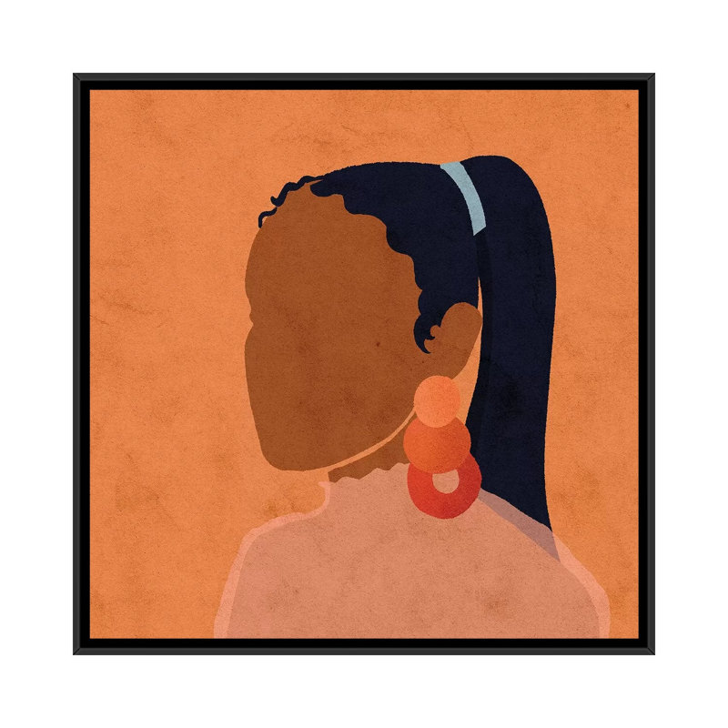 «Jen Red» par Reyna Noriega - reproduction imprimée, H 37 po x l 37 po x P 1,5 po, Pas de tapis, Toile avec cadre noir