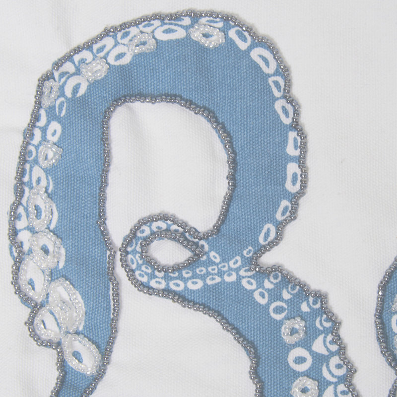 Octopus Beach Printed and Beaded Throw Pillow