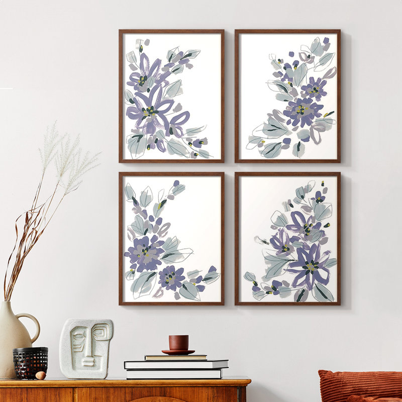 «Interlocking Melody I», ensemble de 4 reproductions encadrées, Noyer, H 20 po x l 16 po