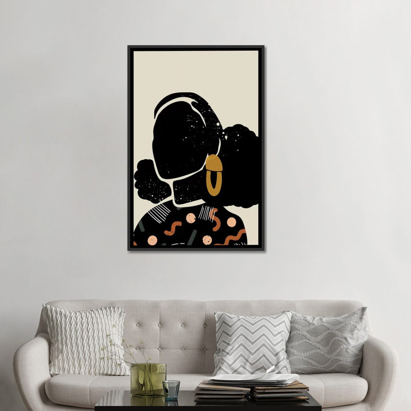 Black Hair IV - impression d'art graphique, H 32 po x l 48 po x 1,5 po, Toile avec cadre noir, Pas de tapis