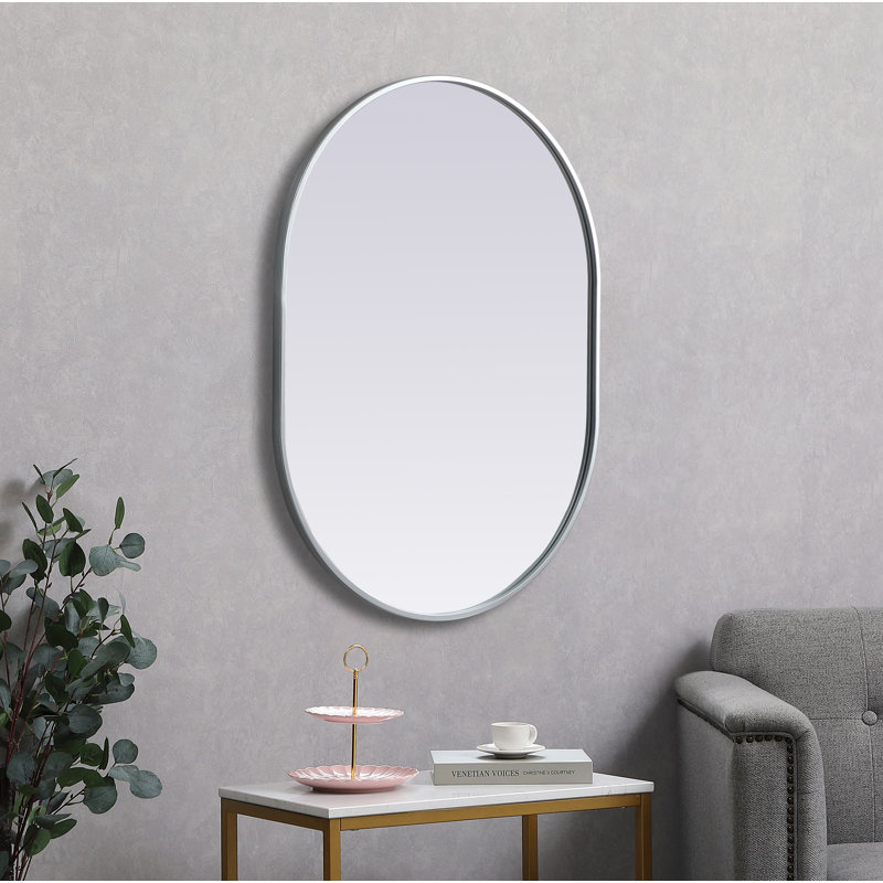 Sabine Metal Pill Wall Mirror, Silver, 36" x 27"