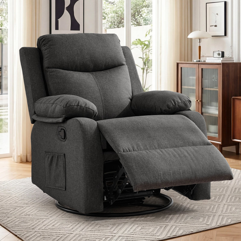  Recliner Chair, 360° Swivel Rocker Recliners For Living Room, Small Recliner For Small Spaces, Fabric Manual Recliners With Side Pockects
