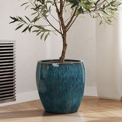 Pot à fleurs rond en céramique émaillée de 12 po de diamètre 12 po, petits pots pour plantes avec trou de drainage 