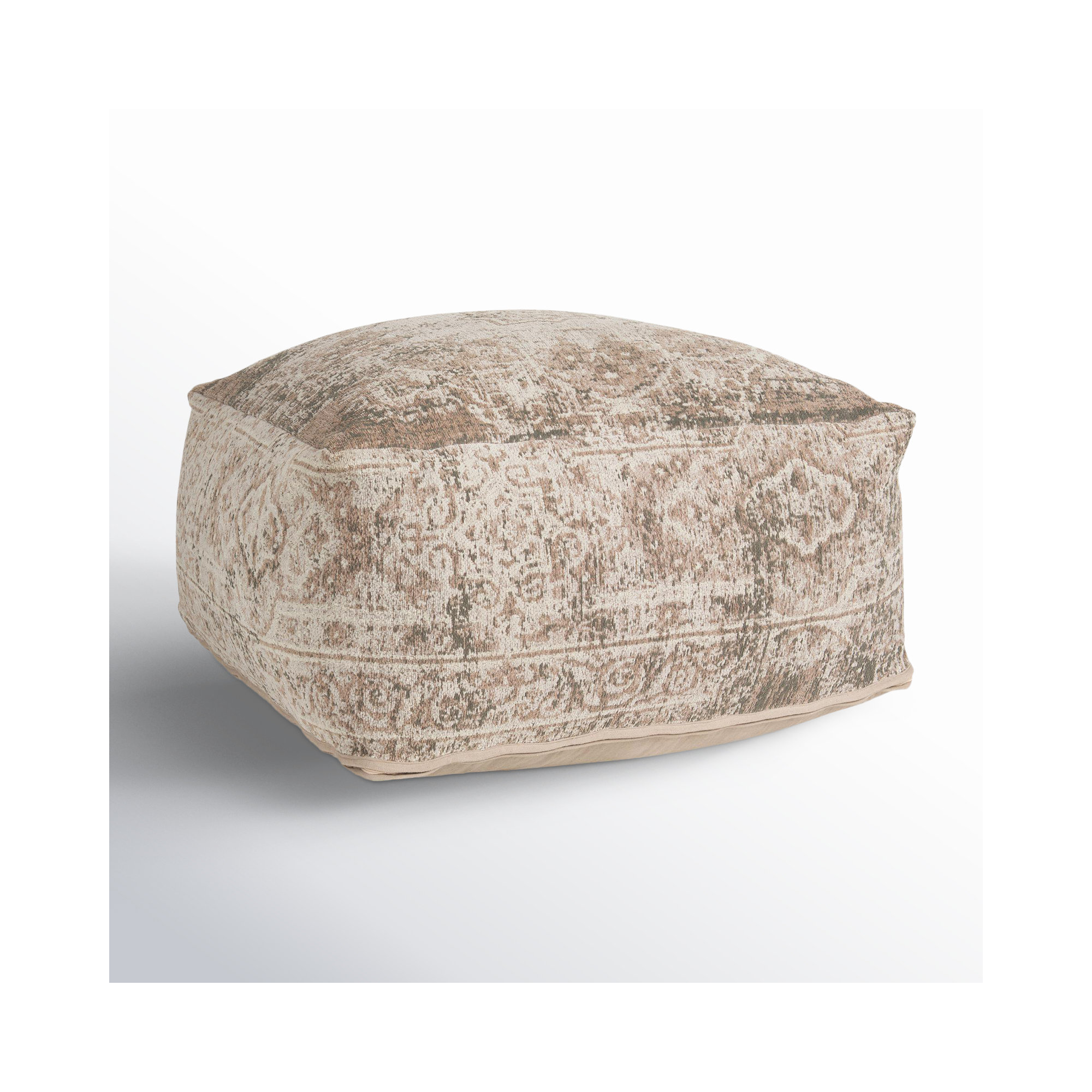 Katya Upholstered Pouf, Taupe Cotton Blend