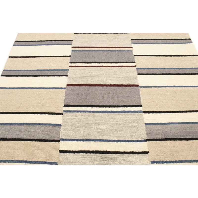 Tapis rectangulaire en laine touffeté à la main multicolore