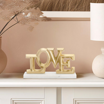 Gold Aluminum Love Symbol Decorative Sculpture on Marble Base