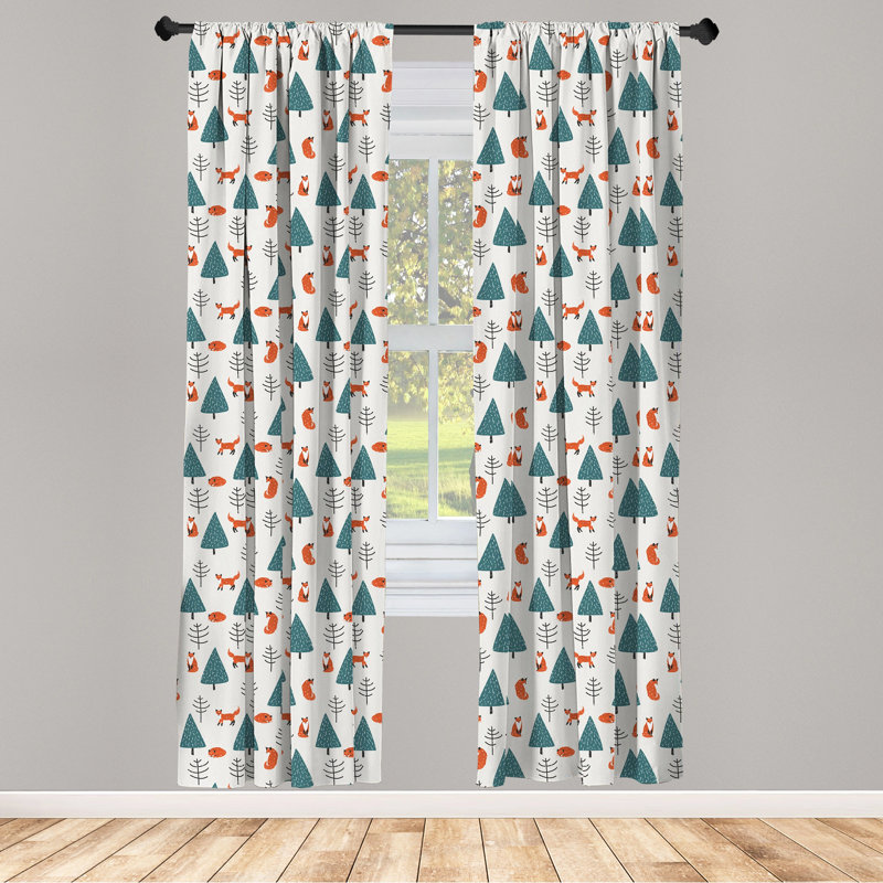 Forest Fox Pattern Blackout Polyester Curtain Panel Pair