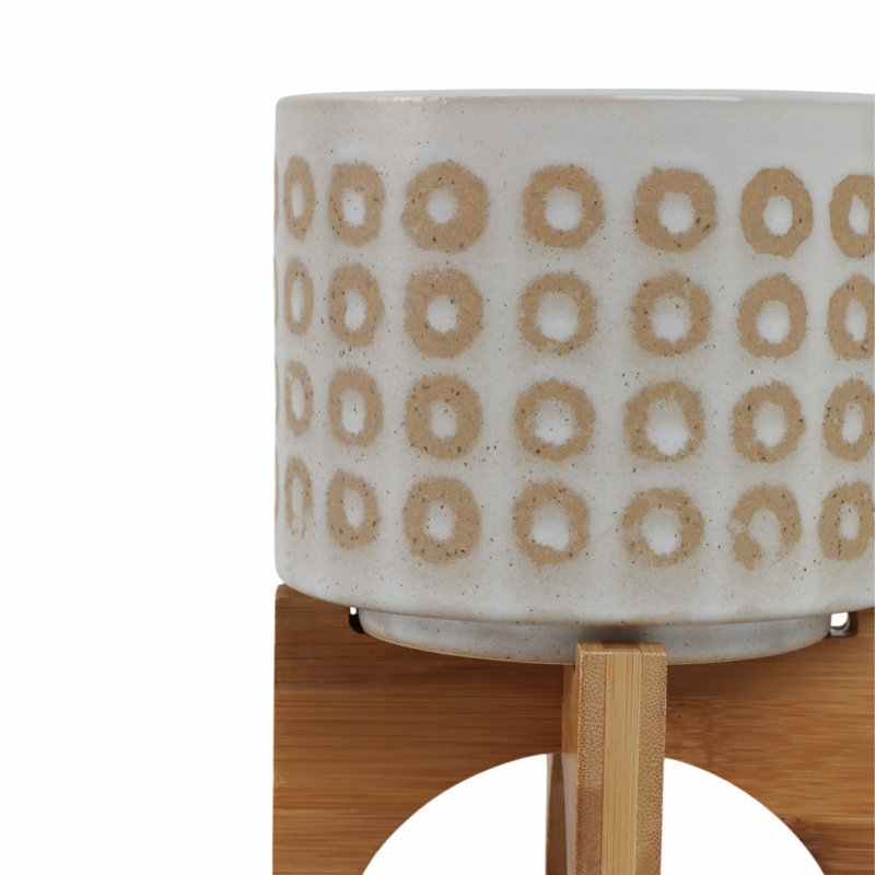Circles Planter with Stand, White, 7" H x 5" W x 5" D