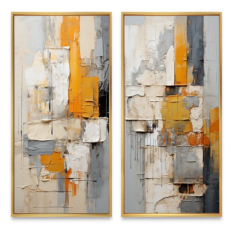 «Abstract Assemblage», 2 pièces sur toile, H 40 po x l 40 po, Encadrement doré