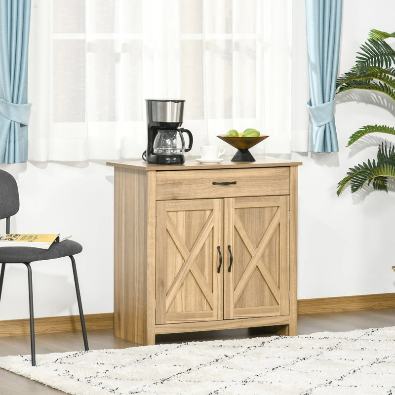 Farmhouse Sideboard Buffet Cabinet, Barn Door Coffee Bar Cabinet with Adjustable Shelf, Light Natural Wood Duplicate