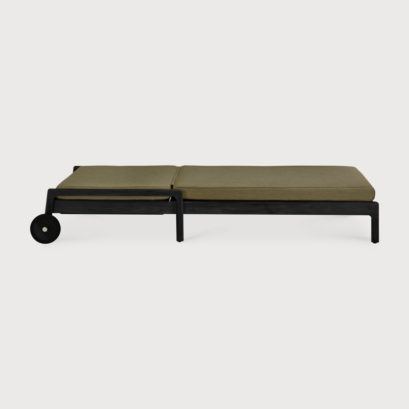Jack Outdoor Teak Chaise Lounge, Green, Varnished Teak Black
