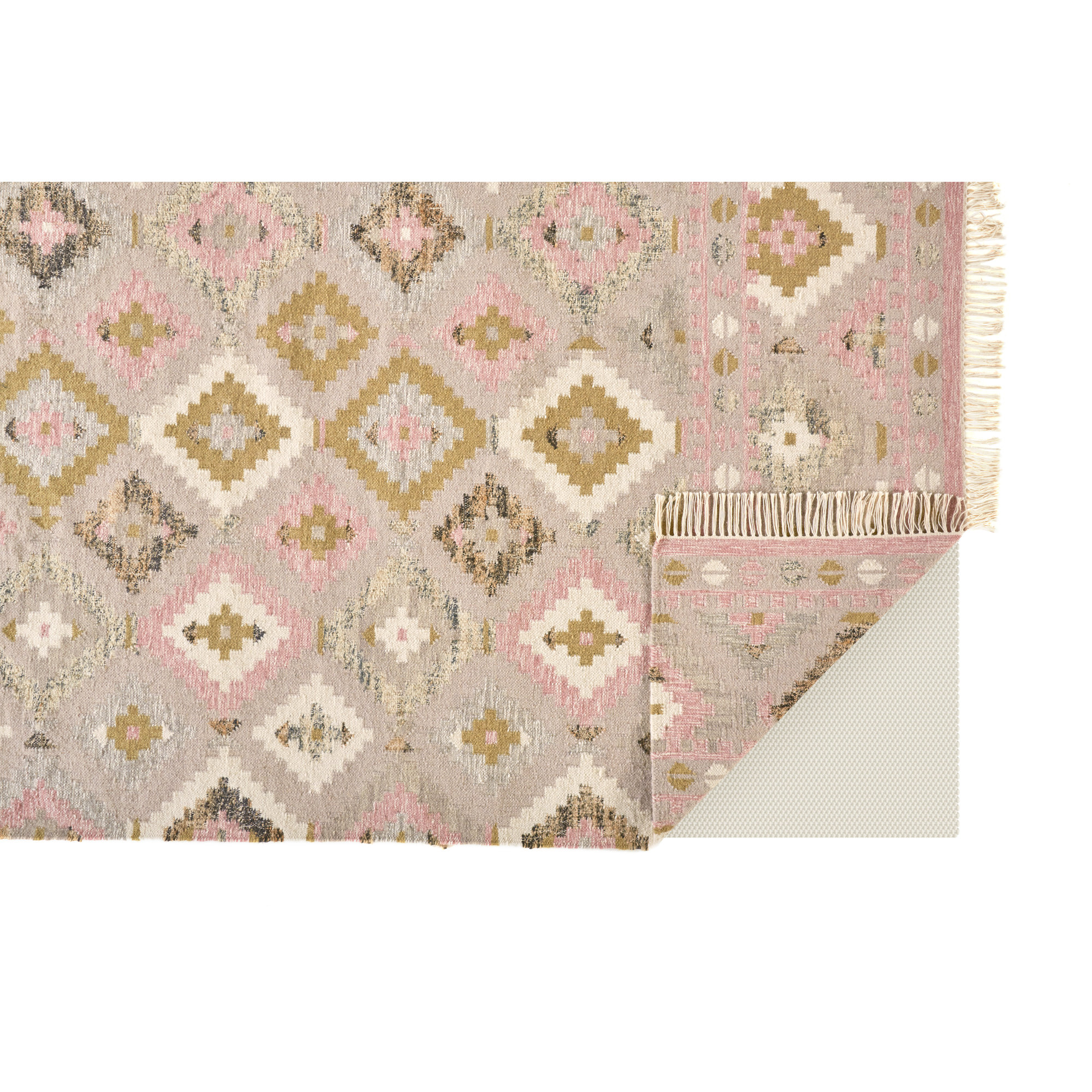 Joni Handmade Pink/Beige/Green/Gray Rug, Rectangle 10' x 14'