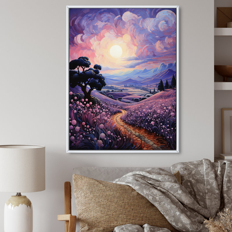 Décoration murale en toile Vangogh lavande Fields Pointillism I - Vangogh, H 44 po x l 34 po x P 1,5 po, Cadre flottant blanc