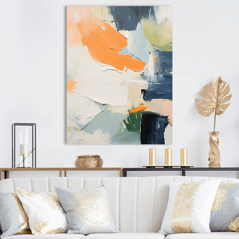 Orange tristesse I - peinture murale abstraite, H 32 po x l 16 po x P 1 po, Toile tendue