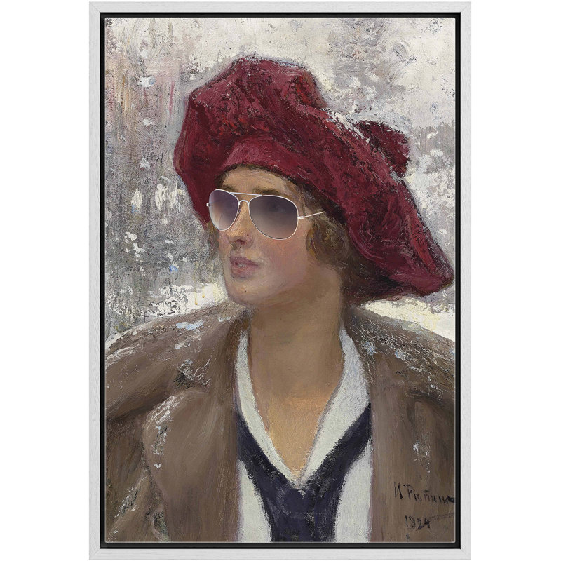"Snowy Winter Sunasses Woman", Cadre flottant blanc, H 24 po x l 16 po