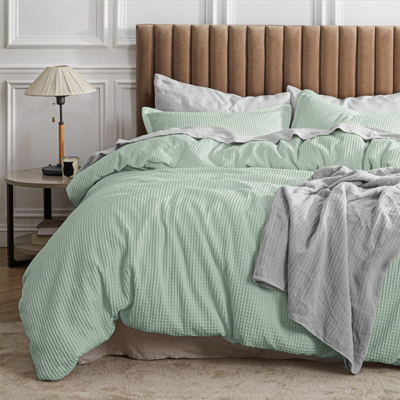 Bedsure Waffle Comforter Set, Gray, King Comforter + 2 King Shams