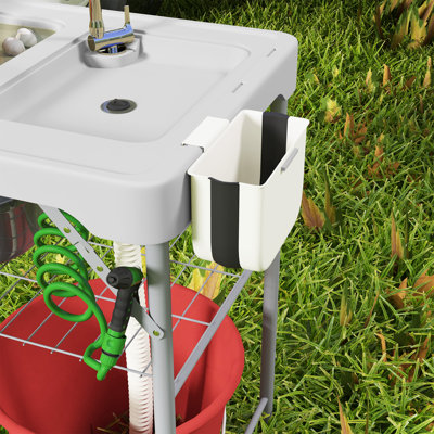 Table de camping pliante pour le nettoyage du poisson avec évier, gris