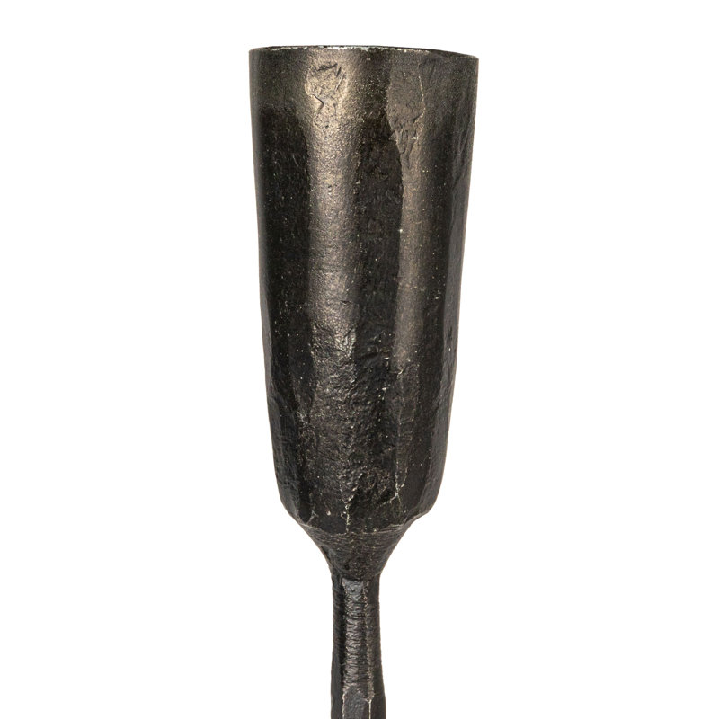Tall Black Hand-Forged Metal Candelabra, 21.5"