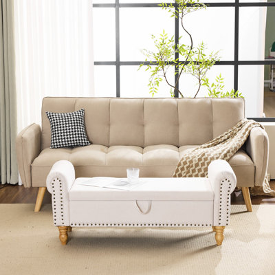 Banc de rangement rembourré en lin Saly