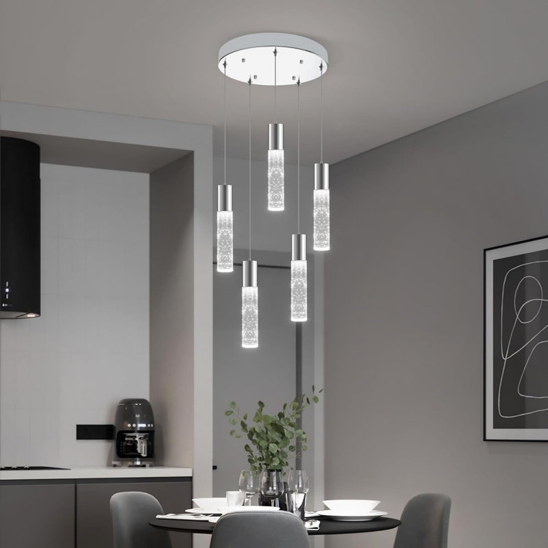 Led Linear Dimmable Pendant Light Chrome With Bubble Crystal