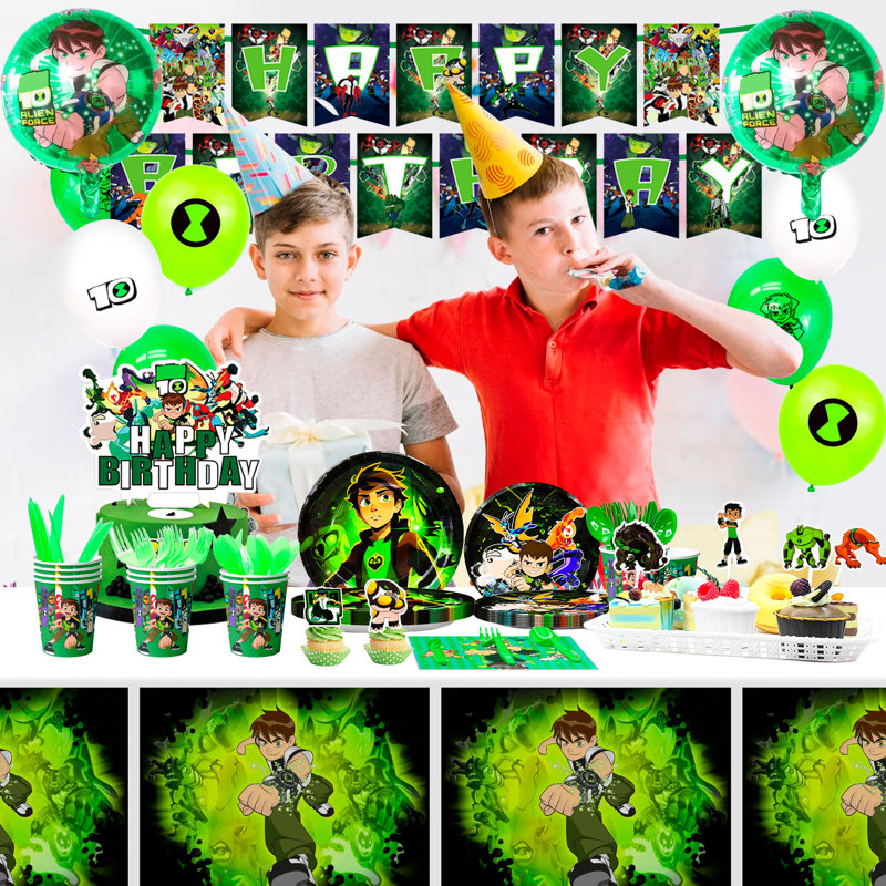 Ben-10, ensemble de 163 décorations pour fêtes d'anniversaire, ensemble de 10 décorations pour la fête et vaisselle de table