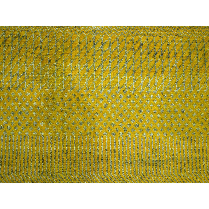 Tapis jaune en laine et en soie 8 pi 10 po x 12 pi 5 po