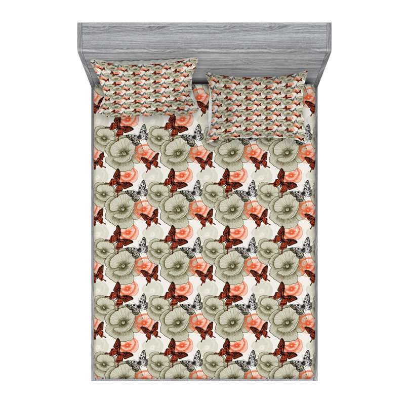 Microfiber Floral Sheet Set, Queen Sheet Set with Fitted Sheet