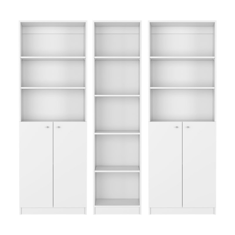 Levan 3 Piece Living Room Set with 3 Bookcases, White