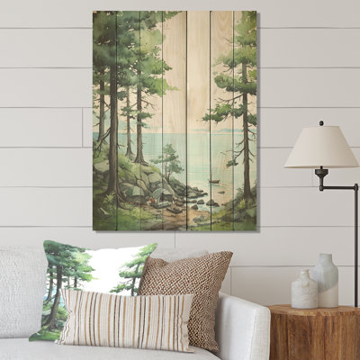 Lakeside Serenity Horizon - Camping Travel On Wood Print