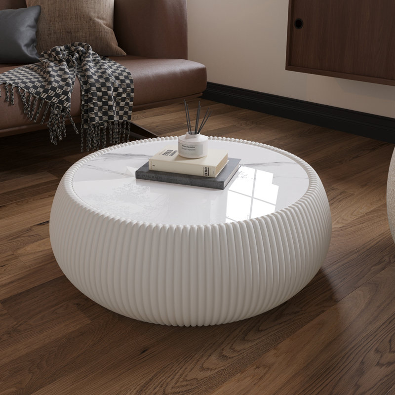Table basse cylindrique avec base robuste, Cream White