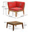 Corner & Coffee Table In Red - Wood Build, Stylish Slat Design, Water- Fabric Cushions, Multicolor Fine Work, Cushion Material, Sectional Frame