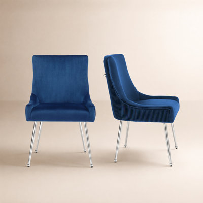 Velvet Upholstered Side Chair With Silver Legs