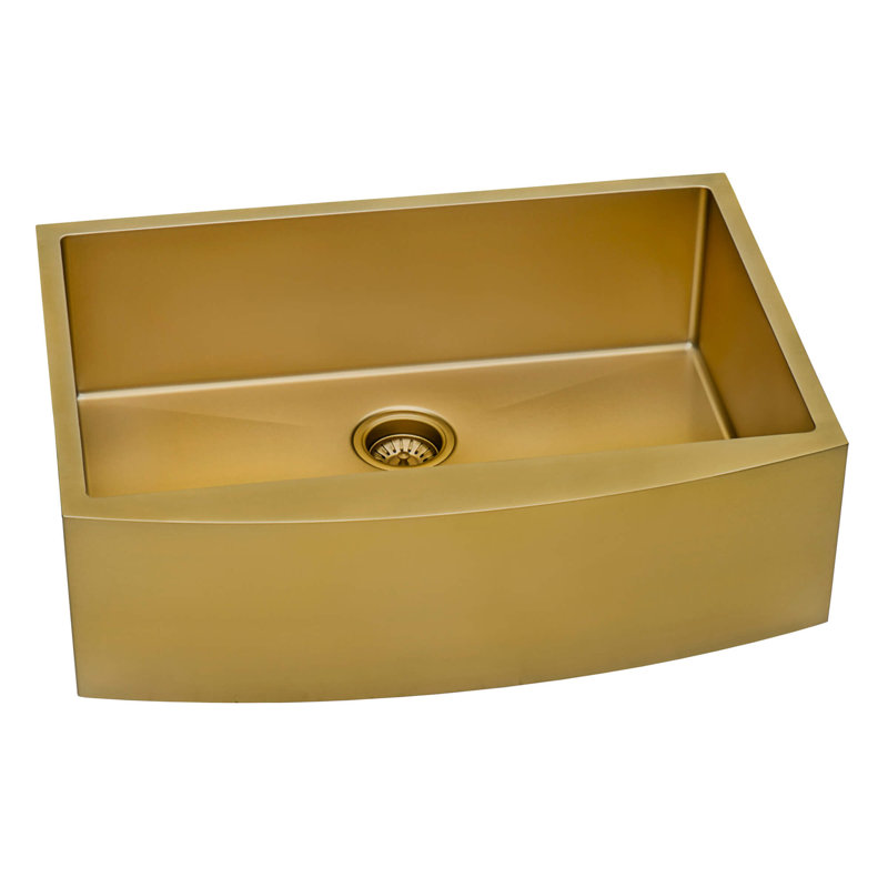 Terraza 33" L x 22" W Farmhouse Kitchen Sink with Sink Grid, Matte Gold