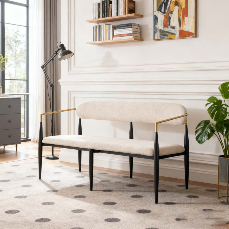 Metal Loveseat Sofa, Beige,Black+Gold