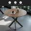 Table de salle à manger 42,1 "Mid-Century pour 4 à 6 personnes avec plateau rond en MDF, table de salle à manger à piédestal, table basse de loisir, pieds croisés-1648488481