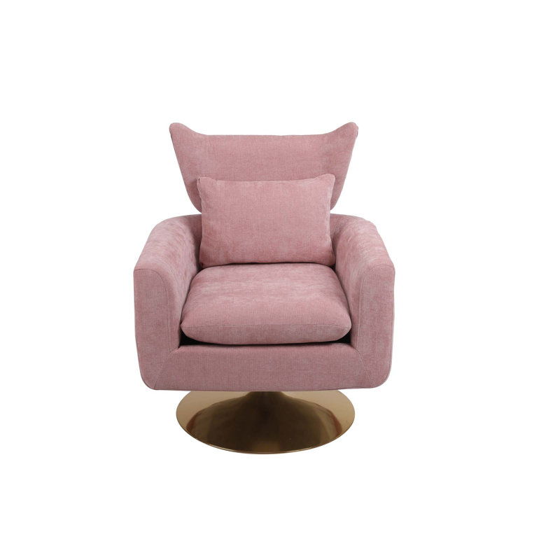 360-Degree Swivel Accent Chair with a Pillow, Pink 100% Linen