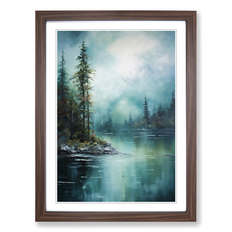 Lake Abstract - Framed Print, 46cm H x 34cm W x 2cm D, Walnut