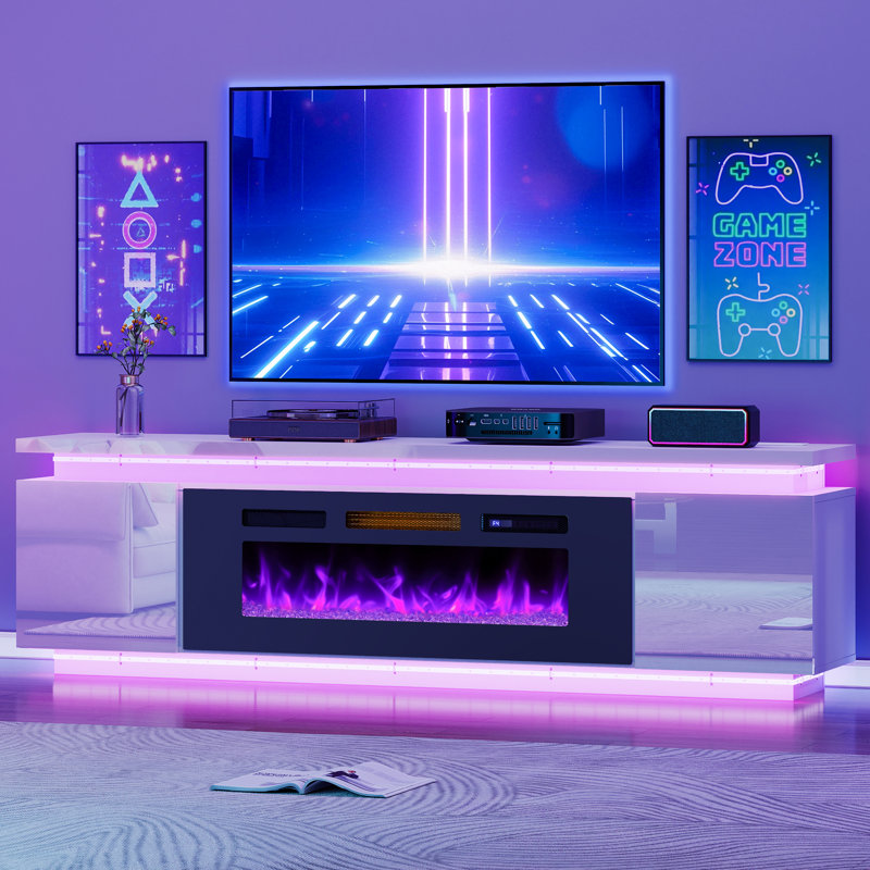 TV Stand for TVs up to 78" with Fireplace Included, White, 52.1cm H x 180.1cm L x 35.1cm W