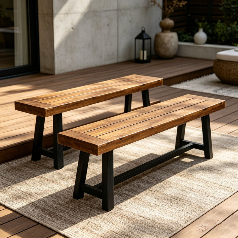 Banc d'extérieur en bois d'acacia, Noir - 2 pièces