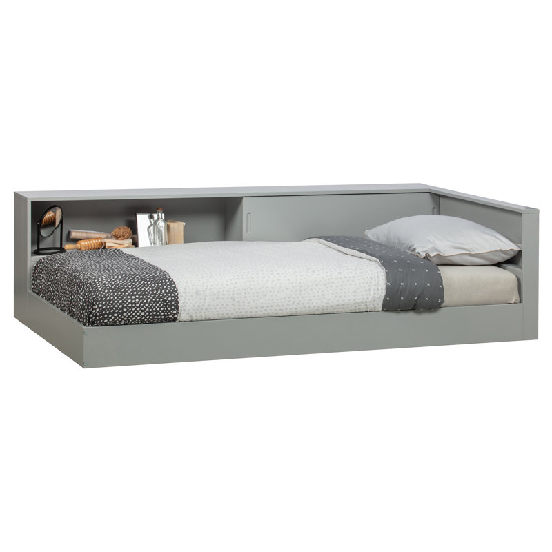 Connect Solid Wood Storage Bed, Concrete Grey