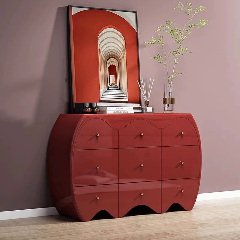 9-Drawer Entryway Accent Chest & Sideboard Cabinet, Red