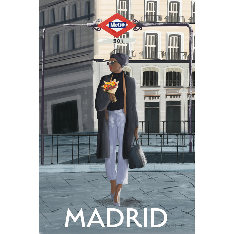 «Girl in Madrid» par Omar Escalante - reproduction, H 48 po x l 32 po, Toile avec cadre flottant noir sans passe-partout