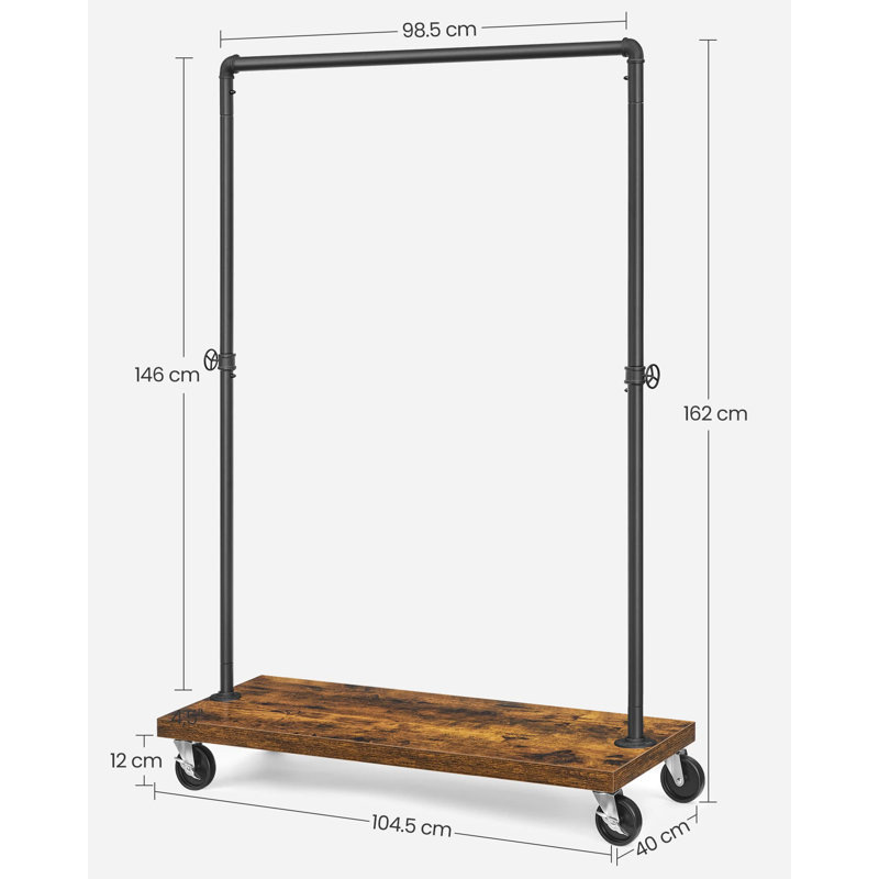 Durand 104.5cm Rolling Industrial Pipe Clothing Rack, Dark Brown