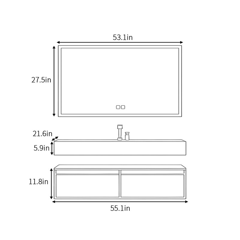 Retro high-end and simple bathroom cabinet, 55"