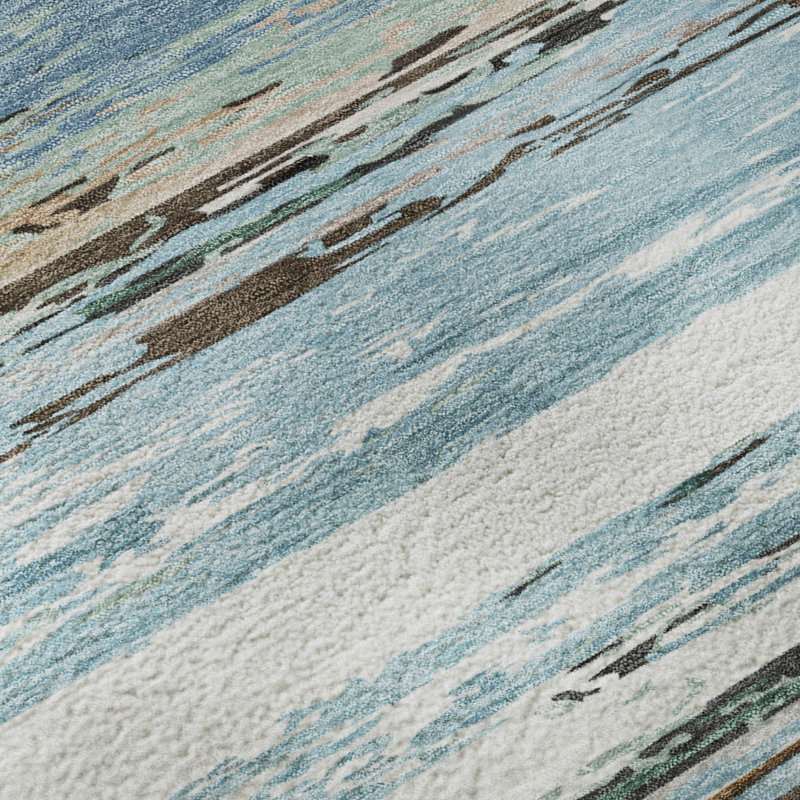 Premium Machine Washable Mayfield AMF2243 Striped Rug, Blue, 2'3" x 7'6" Runner