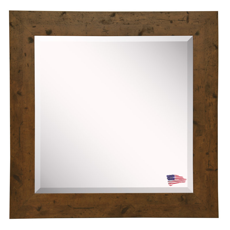 Flat Wall Mirror, 35.5" H x 35.5" W, Light Walnut