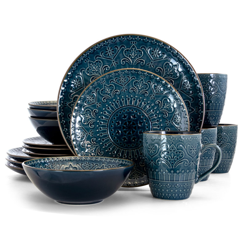 Golston Piece Stoneware Dinnerware Set - Service for 4, Blue