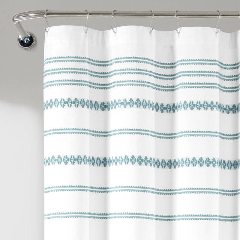 Cotton Blend Striped Shower Curtain, Blue/White