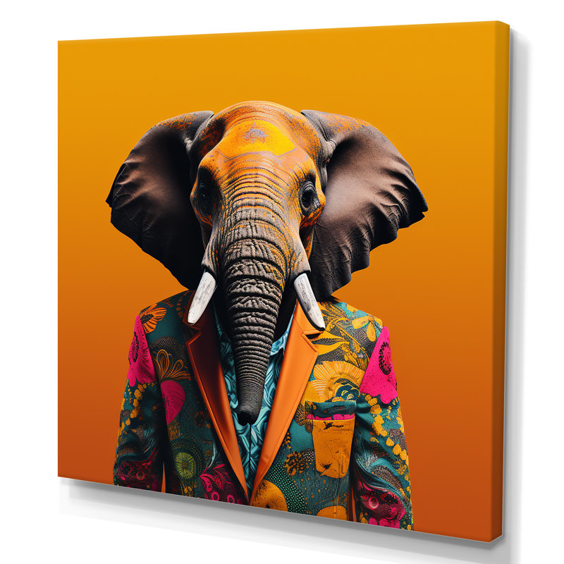 Éléphant habillé en rose - Éléphant, art mural animal, Toile tendue, H 36 po x l 36 po x P 1,5 po